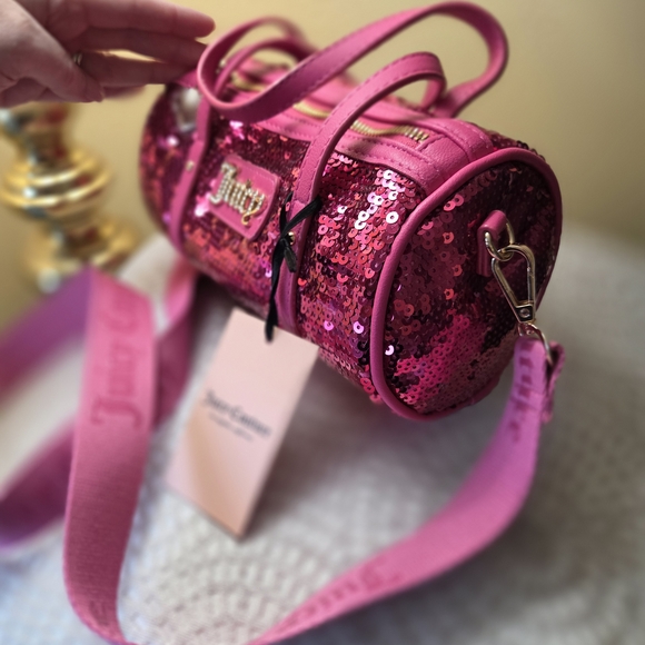 Juicy Couture Mini Barrell Fuchsia Sequin Crossbody Bag NWT - Picture 8 of 14
